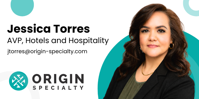 Professional headshot of Jessica Torres wearing a black blazer. Jessica is the AVP of Hotels and Hospitality Underwriting at Origin Specialty Underwriters.